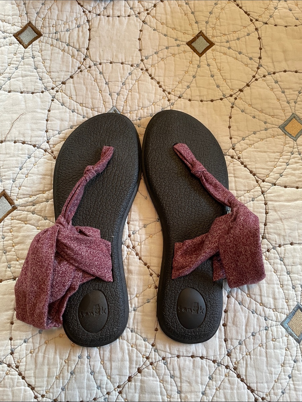 Black Footbed Sandal with Purple Fabric Wrap Straps